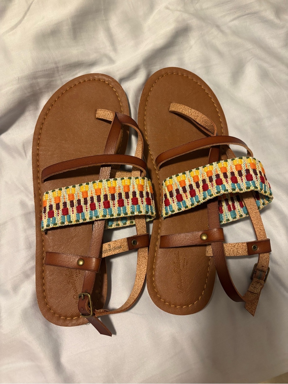 Universal Thread Brown Sandals with Multicolor Woven Strap